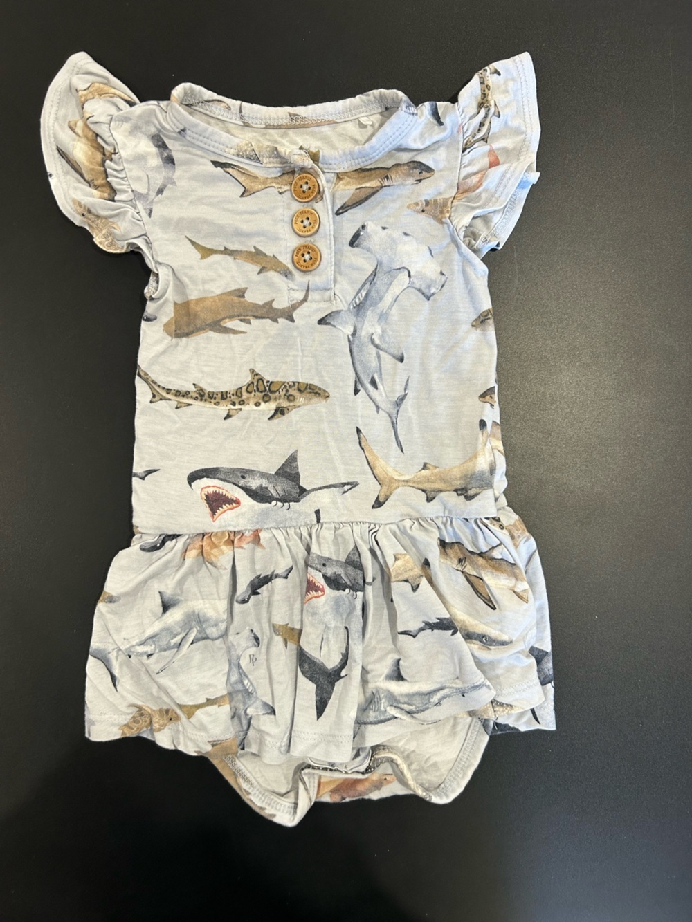 Posh Peanut Shark Print Baby Romper
